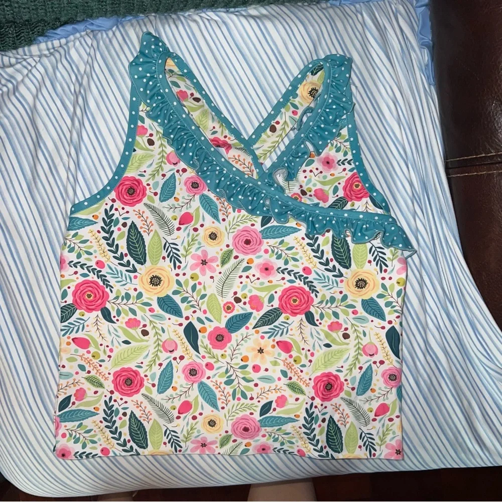 Lily & Londyn Floral Tankini Set with Teal Polka Dot Bottoms